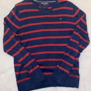 Tommy Hilfiger V-Neck Blue and Red Sweater